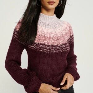 Abercrombie & Fitch Burgundy Colorblock Chunky Long Sleeve Mock Neck Sweater